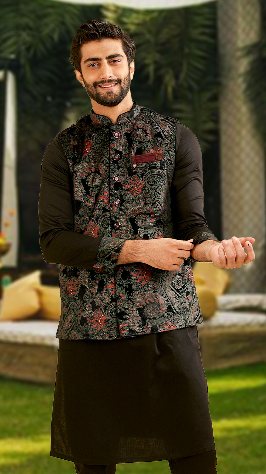 Man in a classic black kurta jacket set